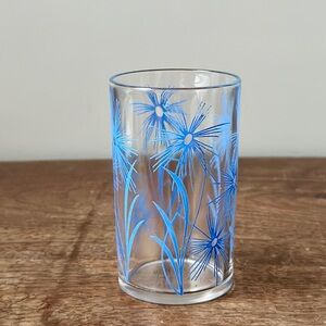 Vintage midcentury 1950's Beverage Drinking Glass Blue Floral Print